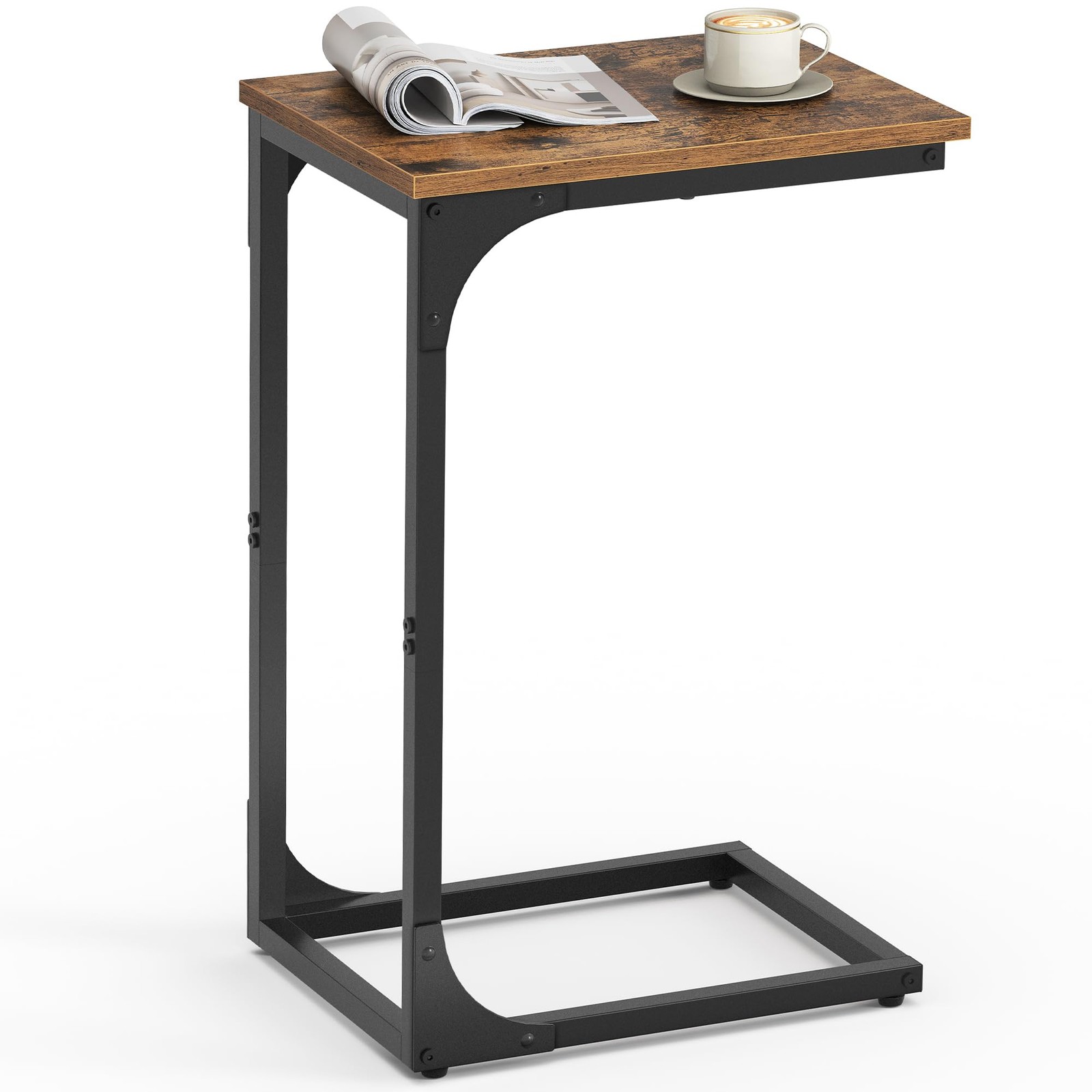 VASAGLE C-Shaped End Table, 11.8 x 15.7 x 24.4 Inches, Rustic Brown + Black