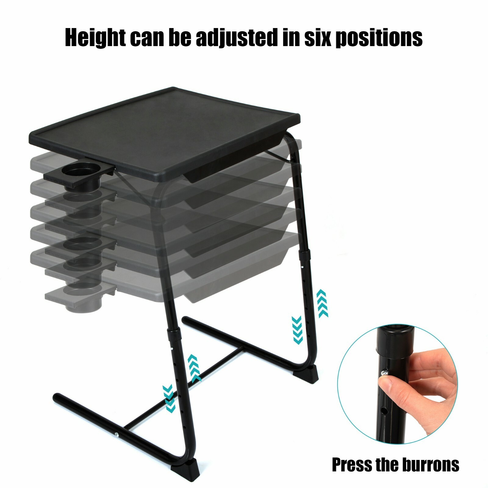 Portable Height Adjustable Laptop Table TV Tray Desk Overbed Stand w/Cup Holder