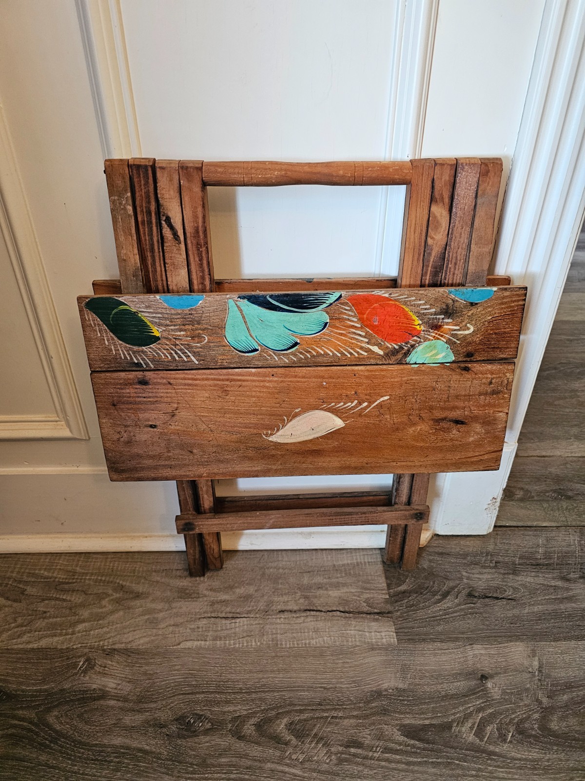rare wooden cedar hand painted folding side table