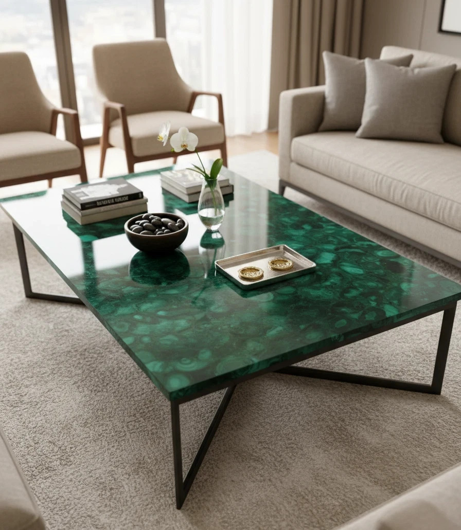 Handmade Green Agate Dining Table – Unique Gemstone Furniture for Home Decor