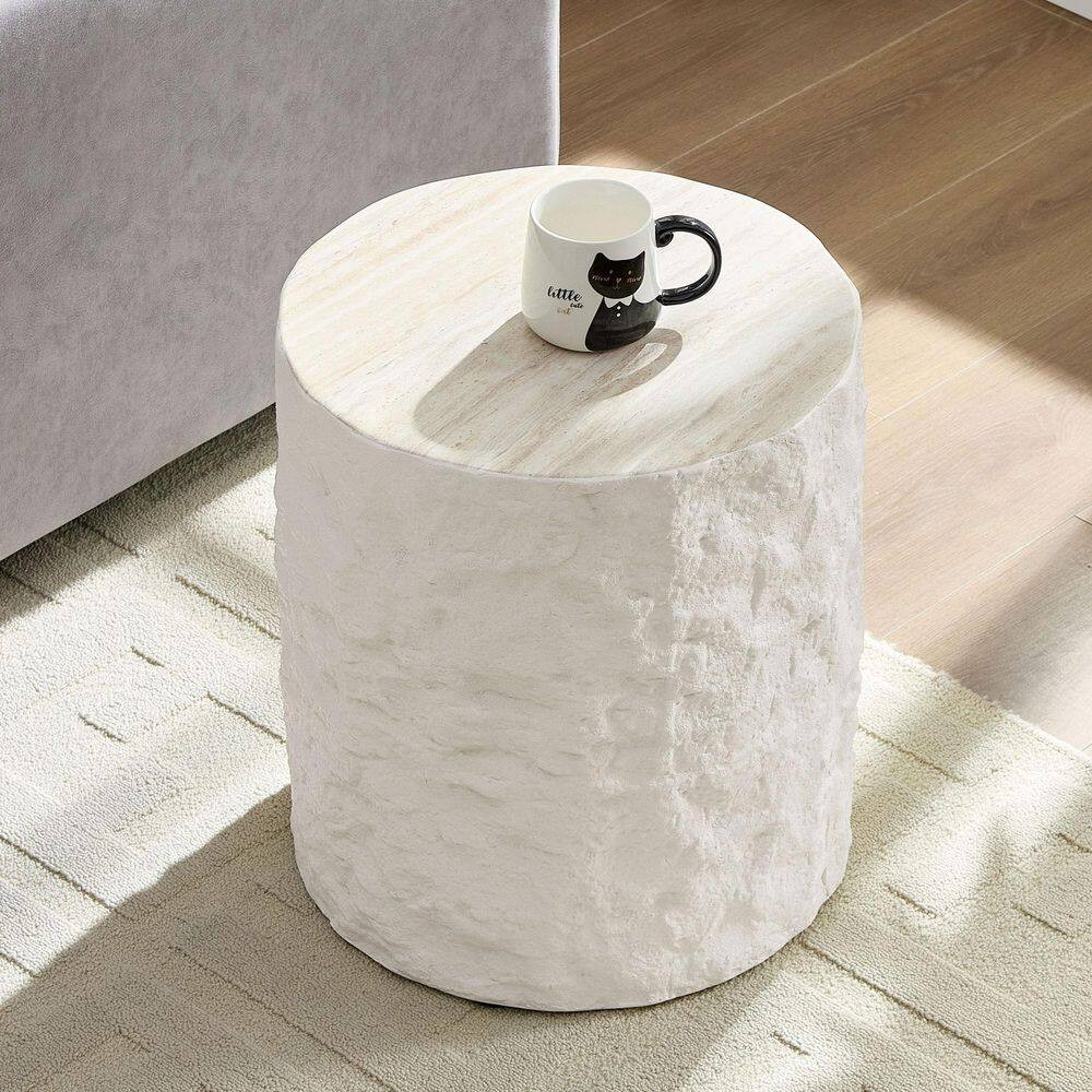 Arend 15.75 In. W Beige round Fiberglass Side Table, Modern Design Imitation Sto