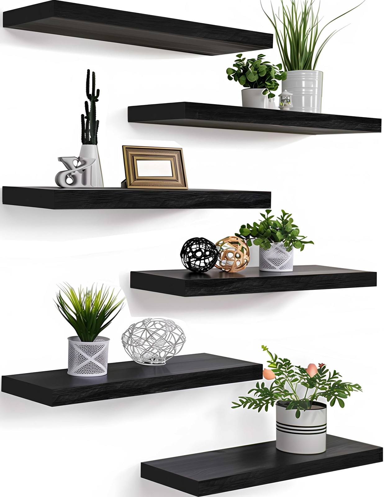 PHPH Wood Floating Shelves for Wall, Wooden Wall 17in, Black