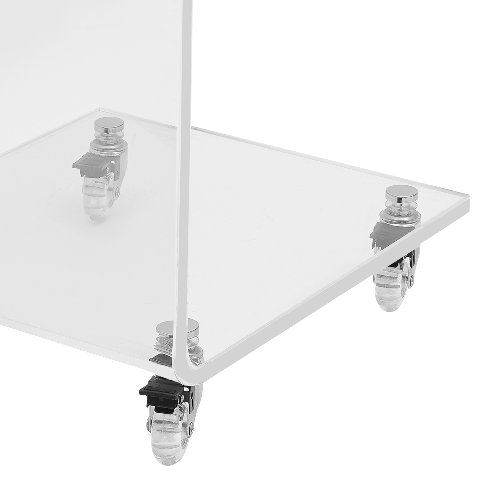 Clear Acrylic C-Shaped Side Table 13.8 × 13.8 × 22 In With 4 Wheels