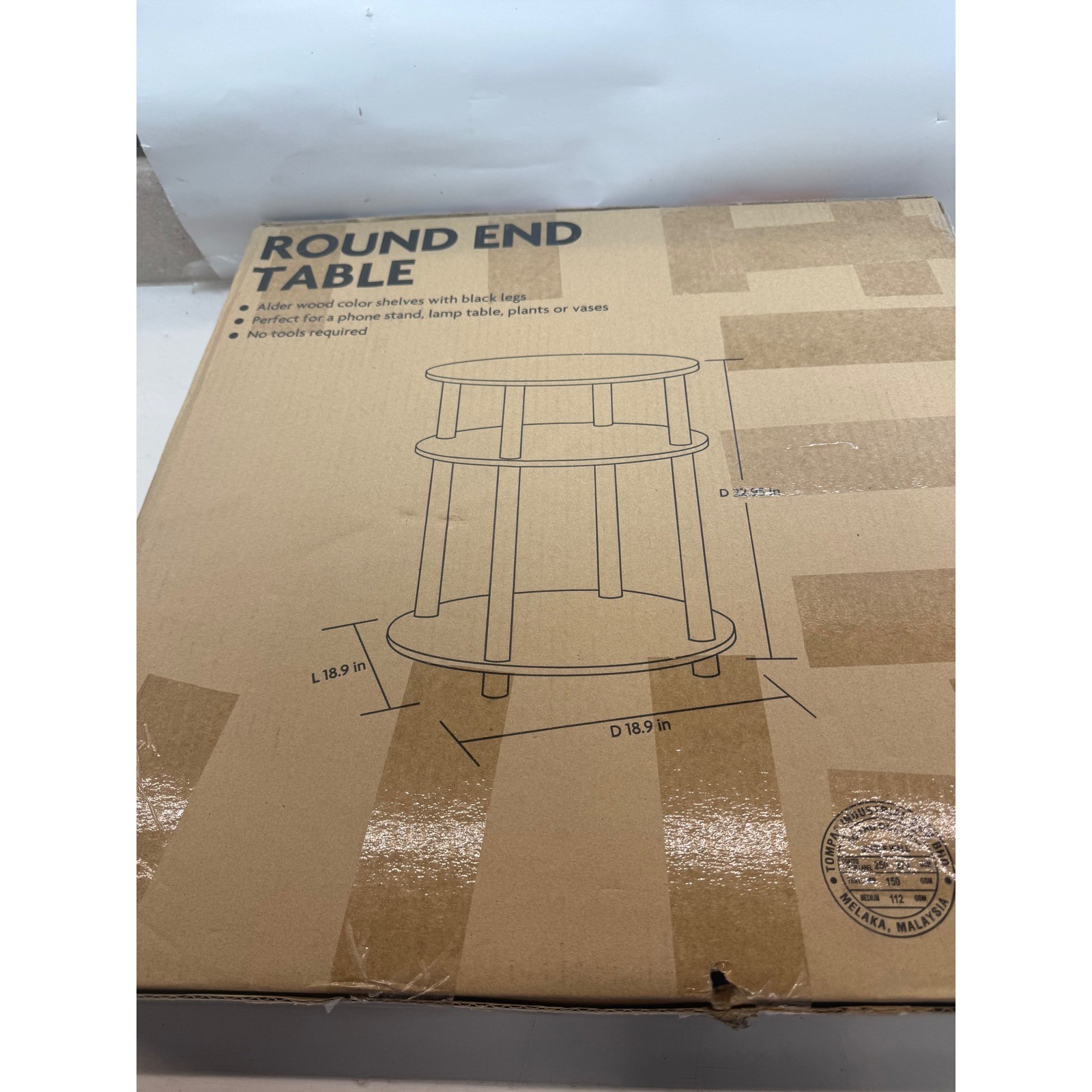 Round End Table 3-Tier Alder Wood Color Black Legs No Tools Required 683914 0