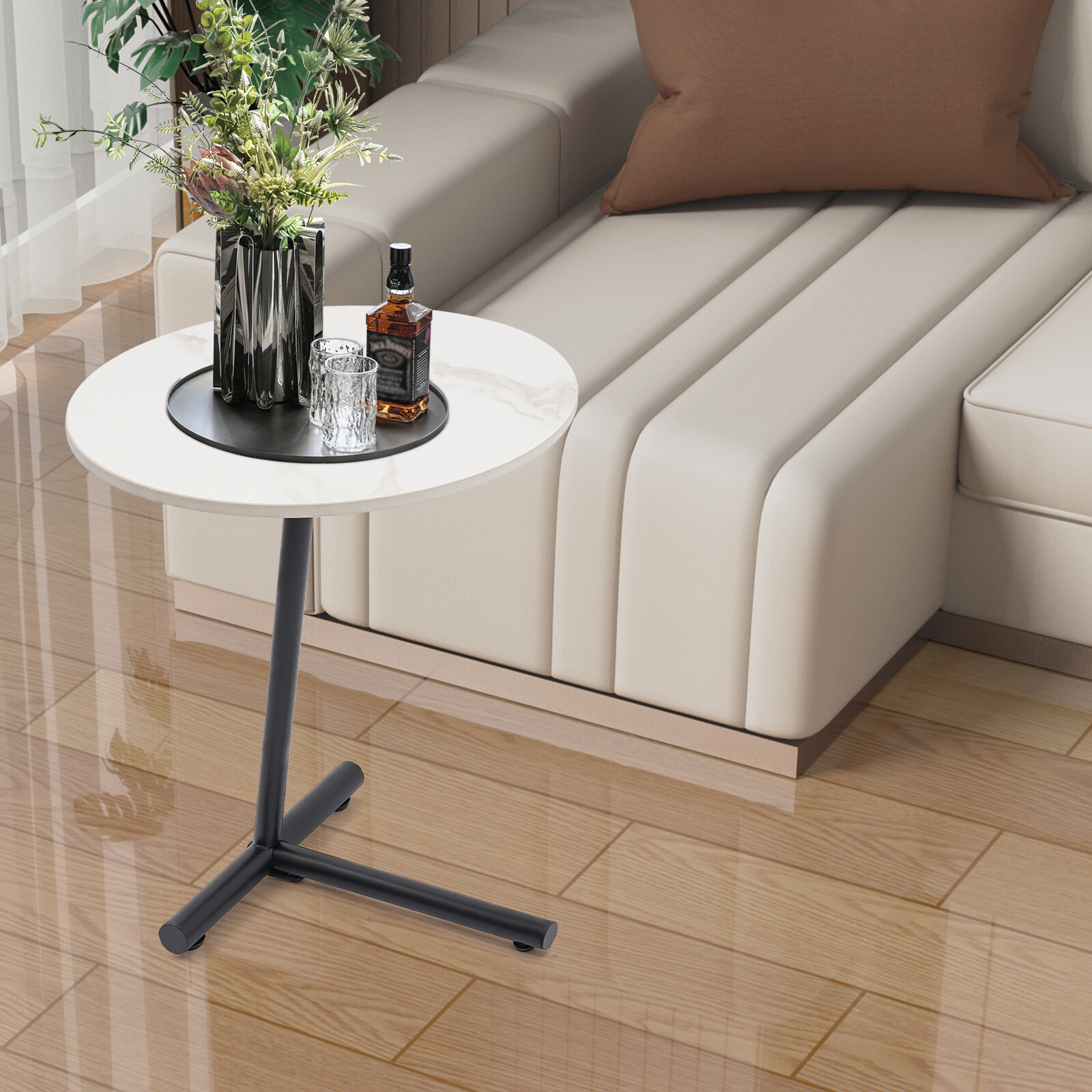 Round Side Table, Modern Side Table White For Living Room, Bedroom 33.07 lbs New