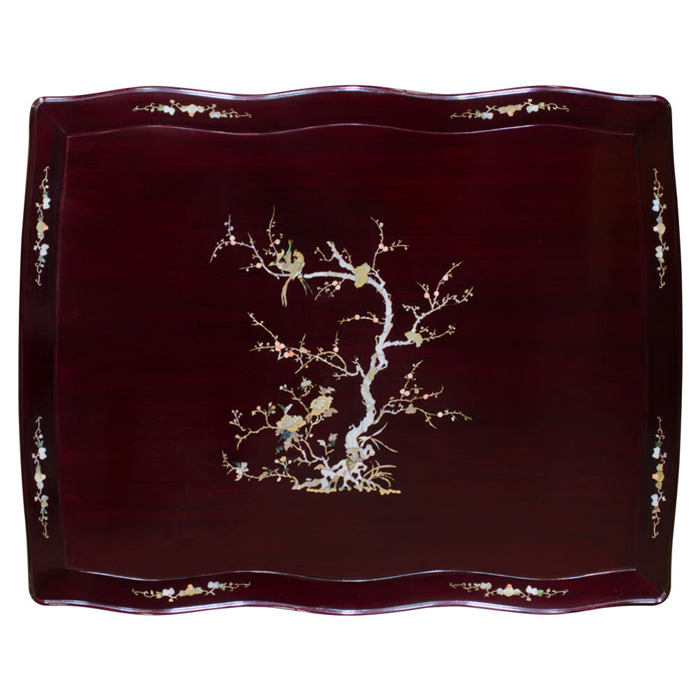US Seller – Dark Cherry Chinese Mother of Pearl Inlay Rosewood Royal Palace Coff
