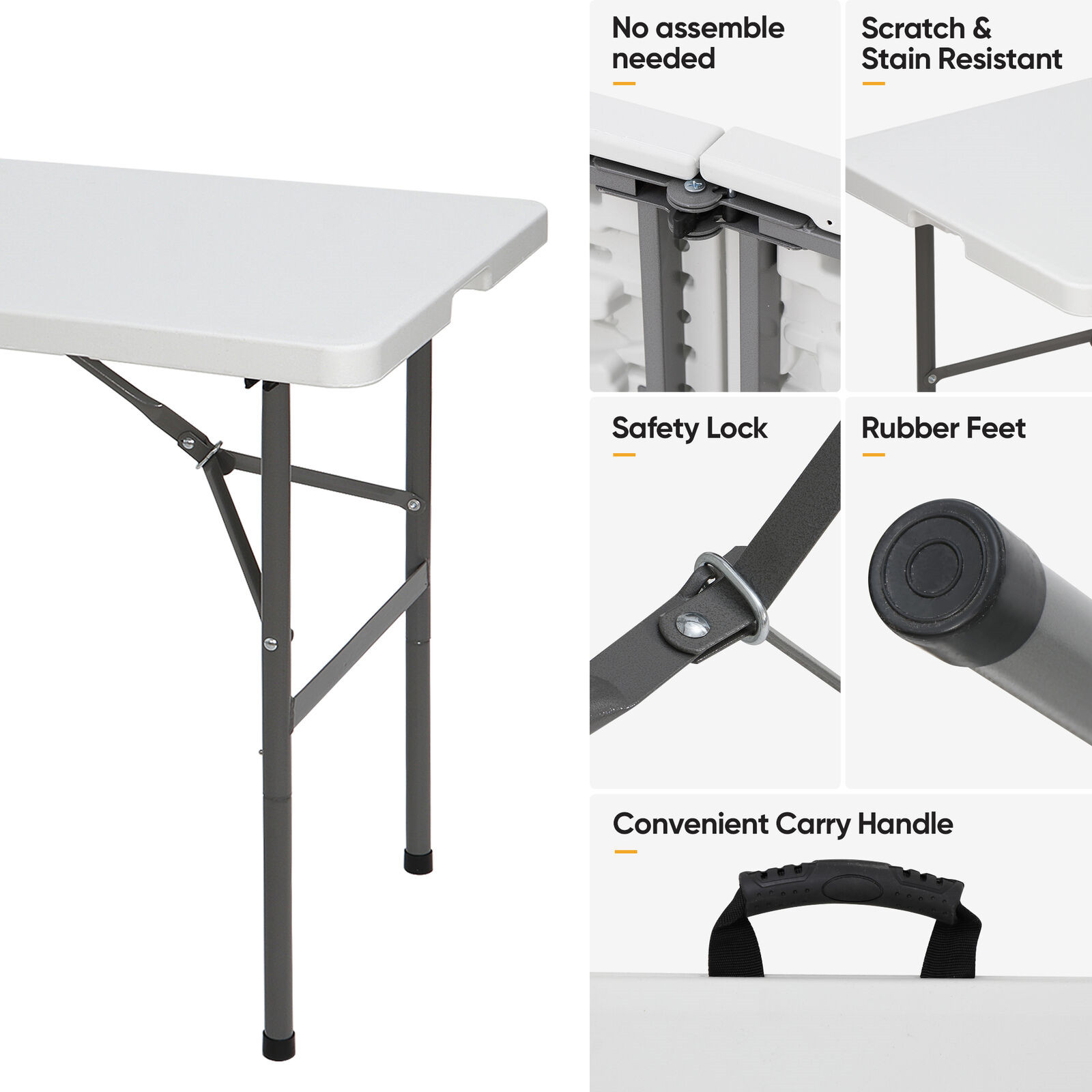4ft Plastic Folding Table Camping Table for Picnic BBQ Indoor Outdoor White
