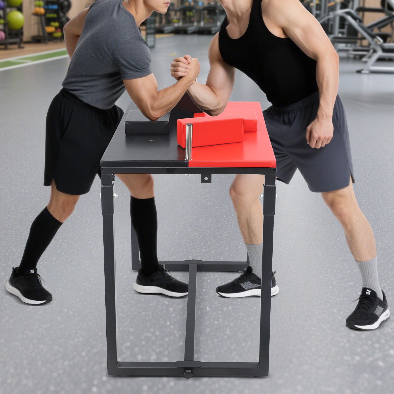 Foldable Arm Wrestling Table, w/ Elbow+Forearm Pads, Bar Game Table, Black+Red