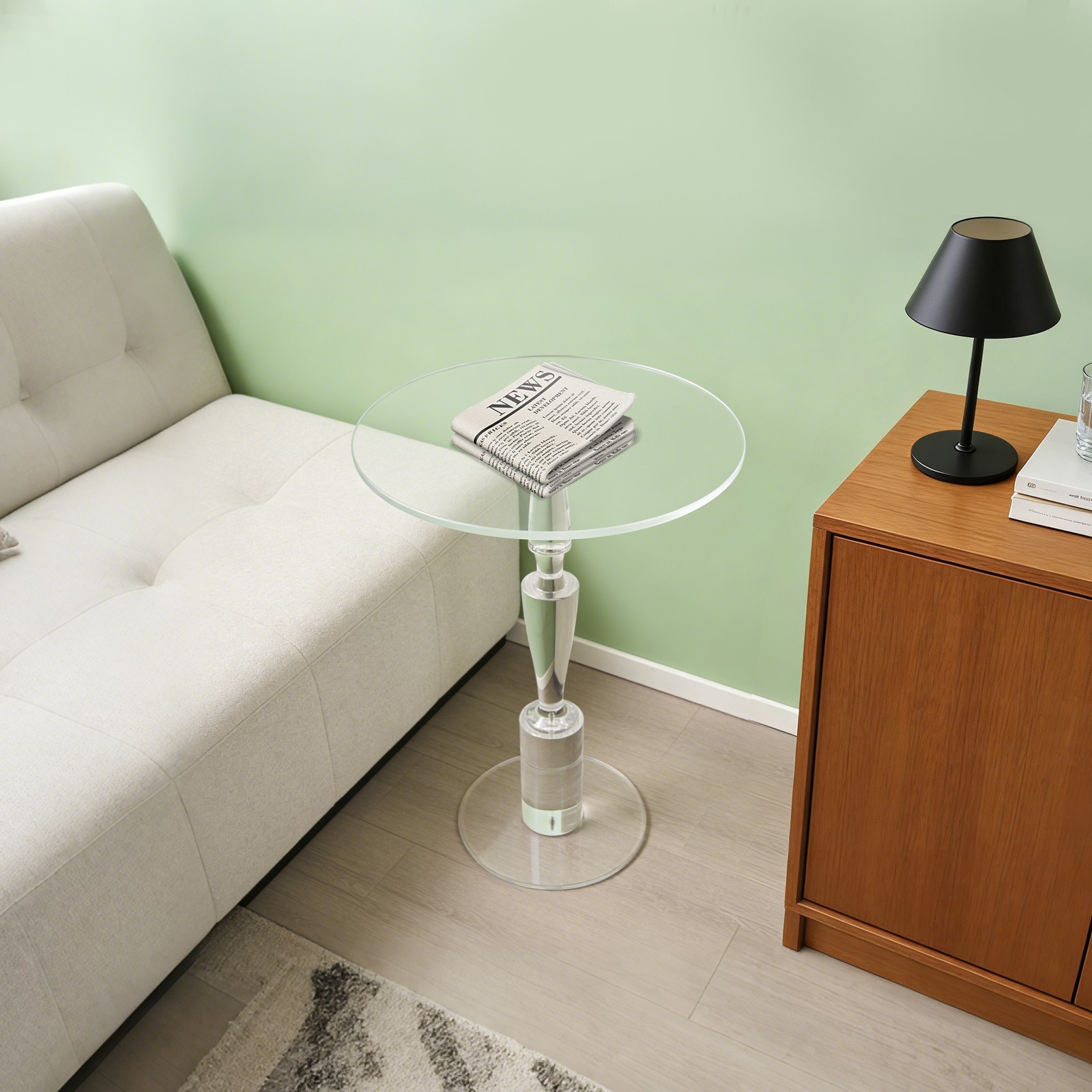 Acrylic Round Side End Table, Nightstand Pedestal Table for Living Room, Bedroom