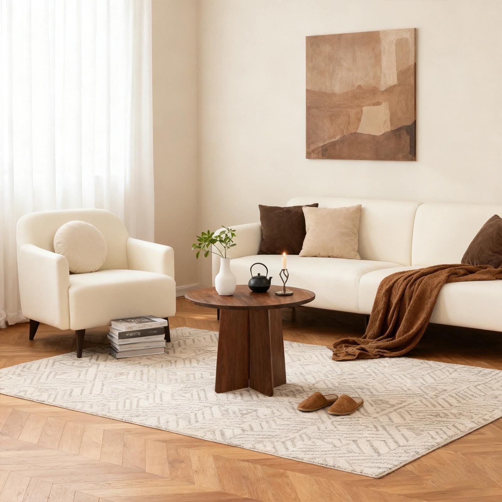 Short Small Round Coffee Table 15.7×15.7in, Side Table Walnut