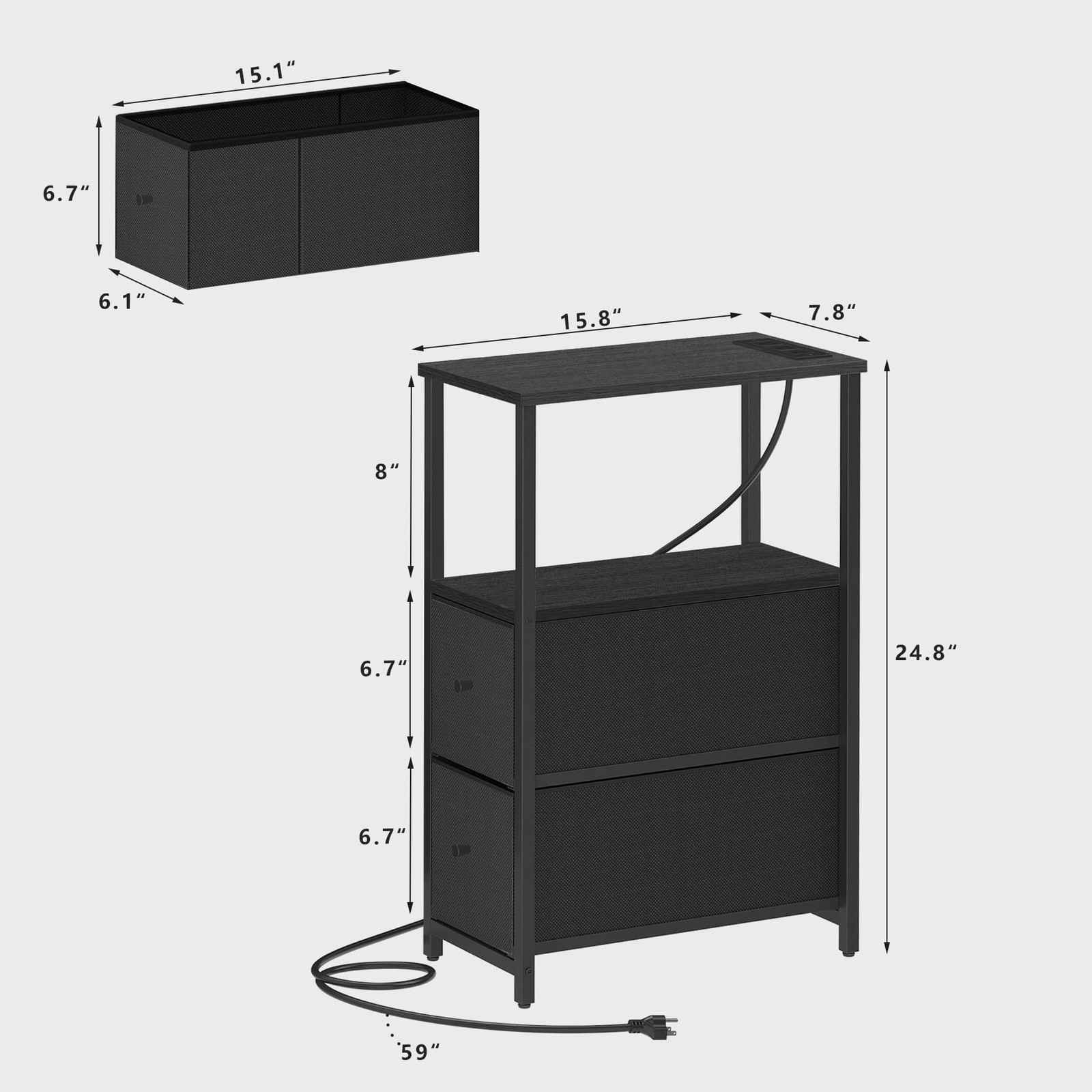 TUTOTAK Small Narrow End Table 24.8 inches x 15.8 x 7.8 inches, Black
