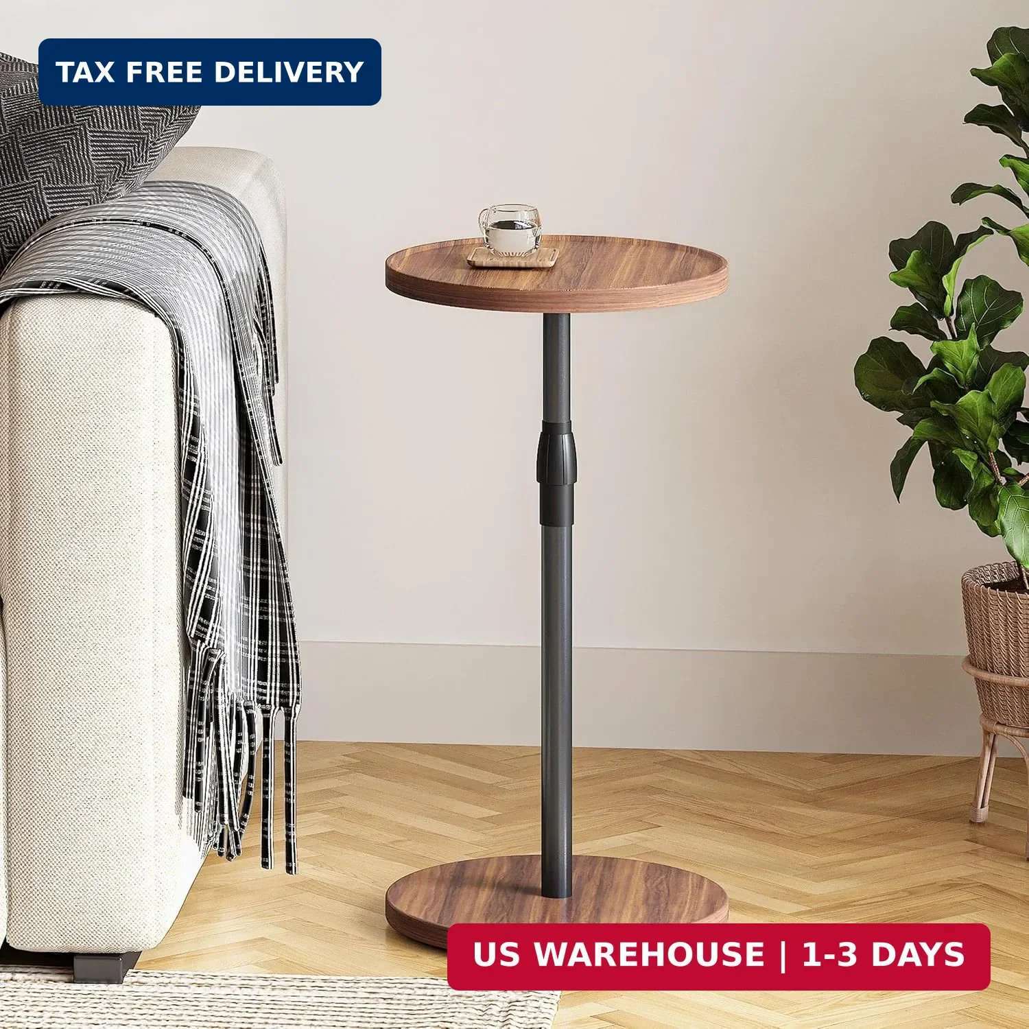 Adjustable Round Side Table,Small End Table,Pedestal Drink Table for Small Space