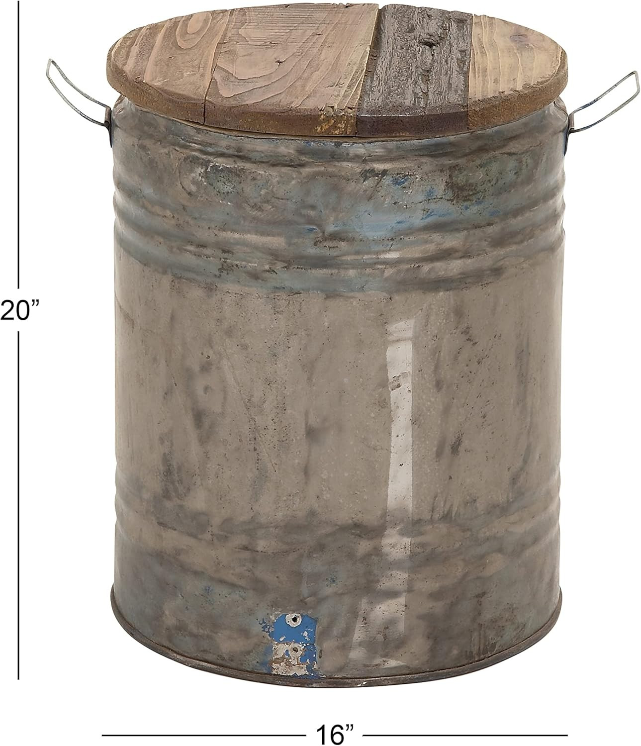 Gray Metal Side Accent Table with Brown Wood Top, 16″x16″x20