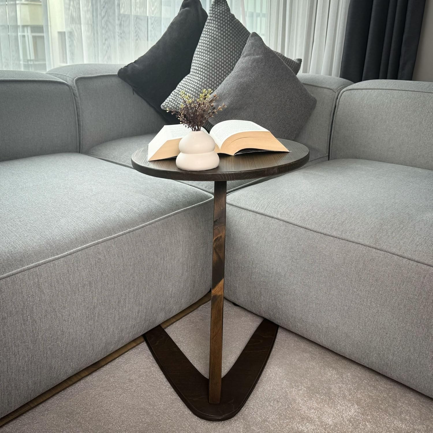 C-Shaped Handmade Solid Wood End Table Side Table Couches Sofa Tables Slide New