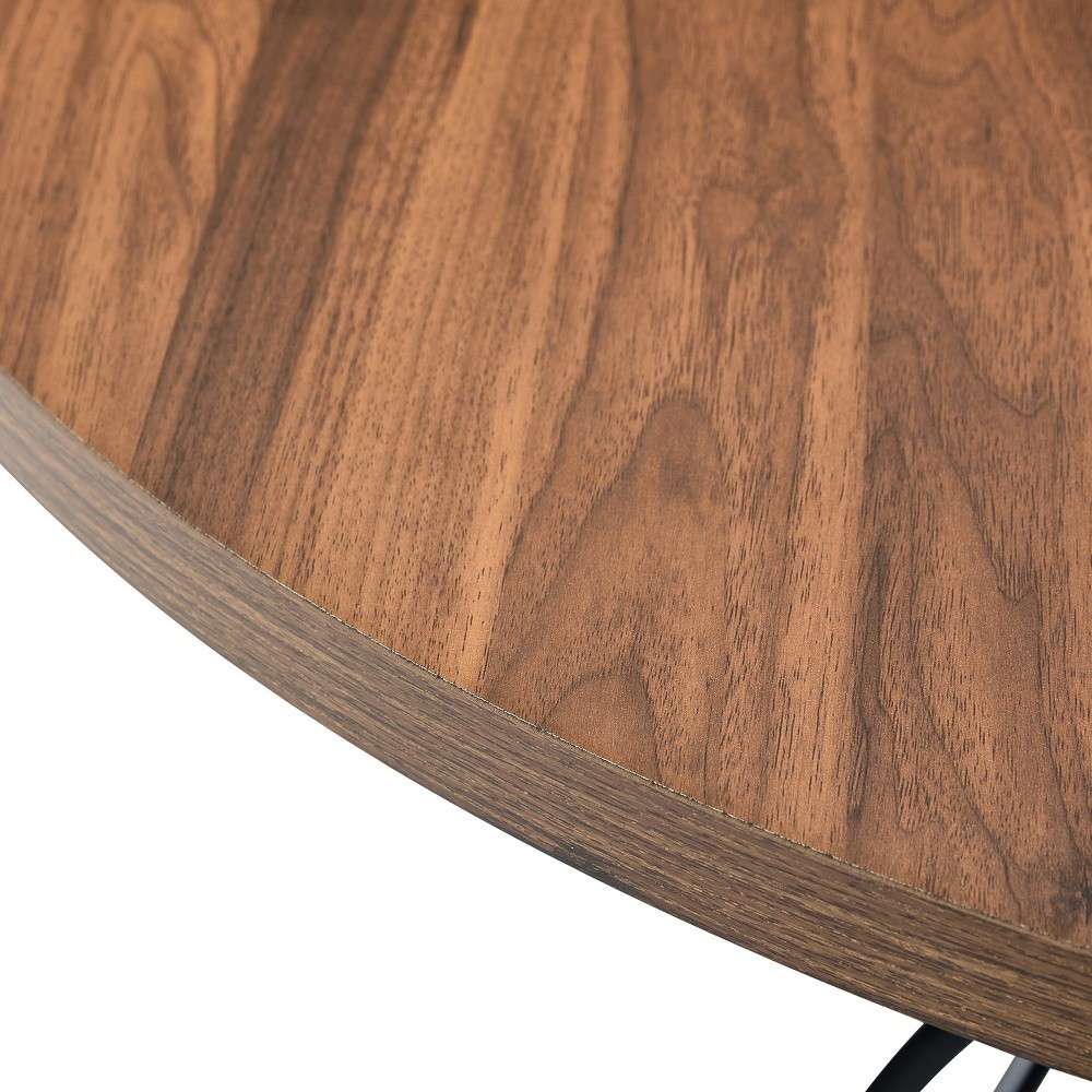 47.3″ Circular Dining Table, Walnut MDF Top, Black Hourglass Metal Base, for 4-6