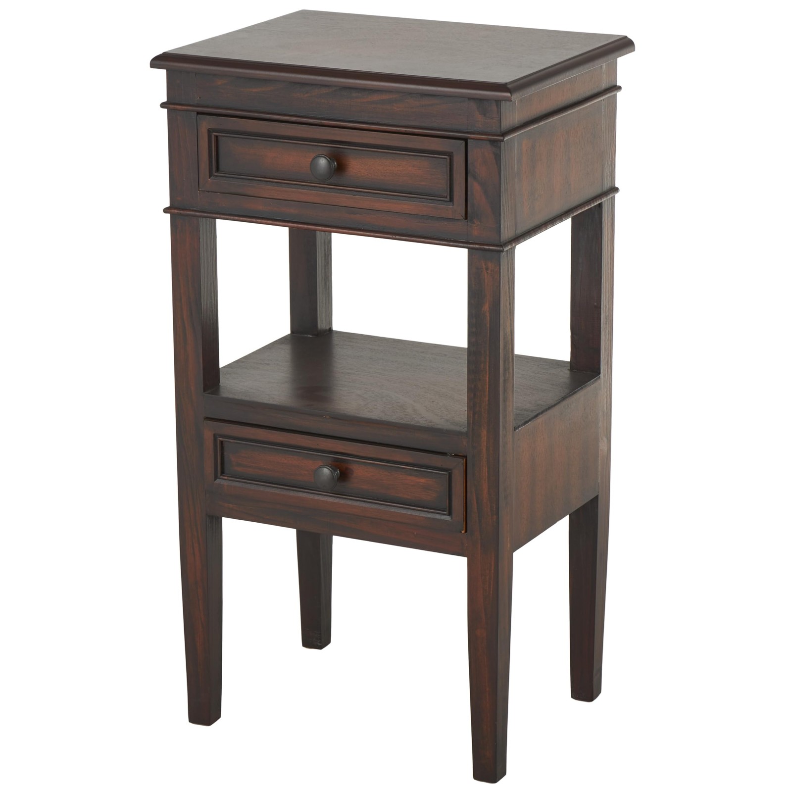 Stylish Brown Wood Side Table with 2 Drawers and Shelf – 16″ x 12″ x 29