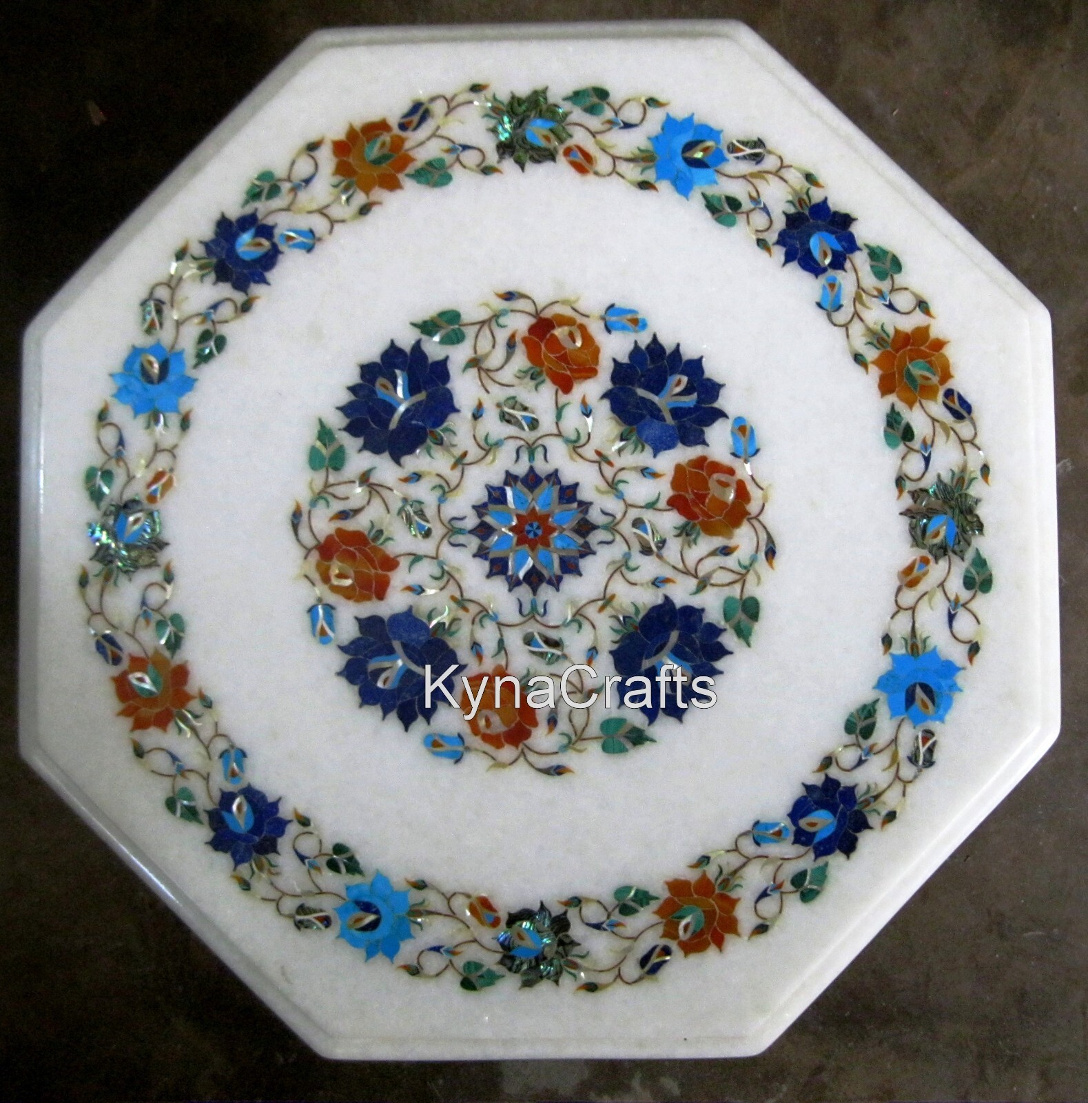 Muticolor Stone Inlay Work Balcony Table for Home Marble Coffee Table Top 16″