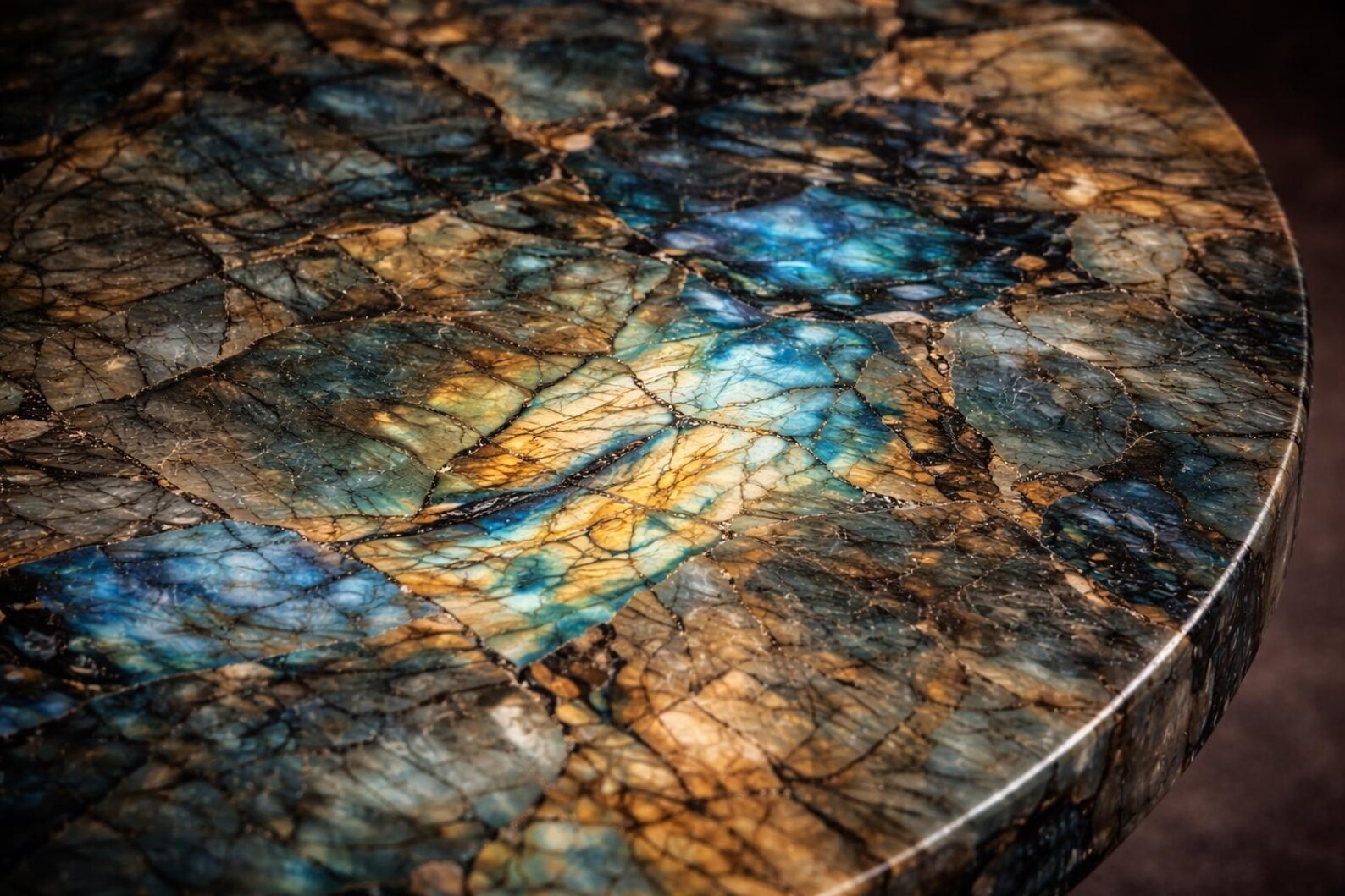Labradorite Coffee Table Round Gemstone Center Table Luxury Blue Stone Interior