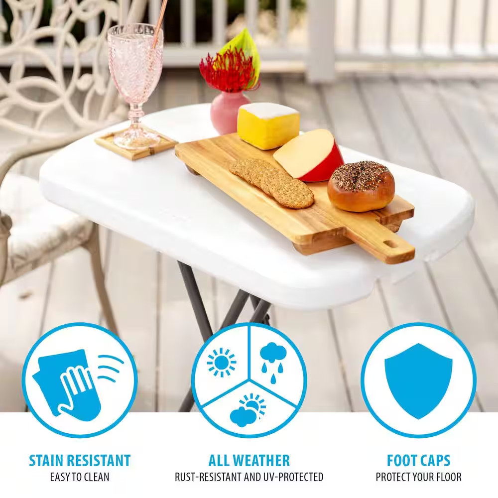 26 In. White Plastic Adjustable Height Folding Utility Table