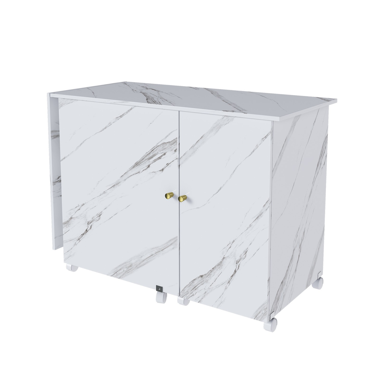 Foldable Sewing Machine Table with Locking Casters 57.5 in White