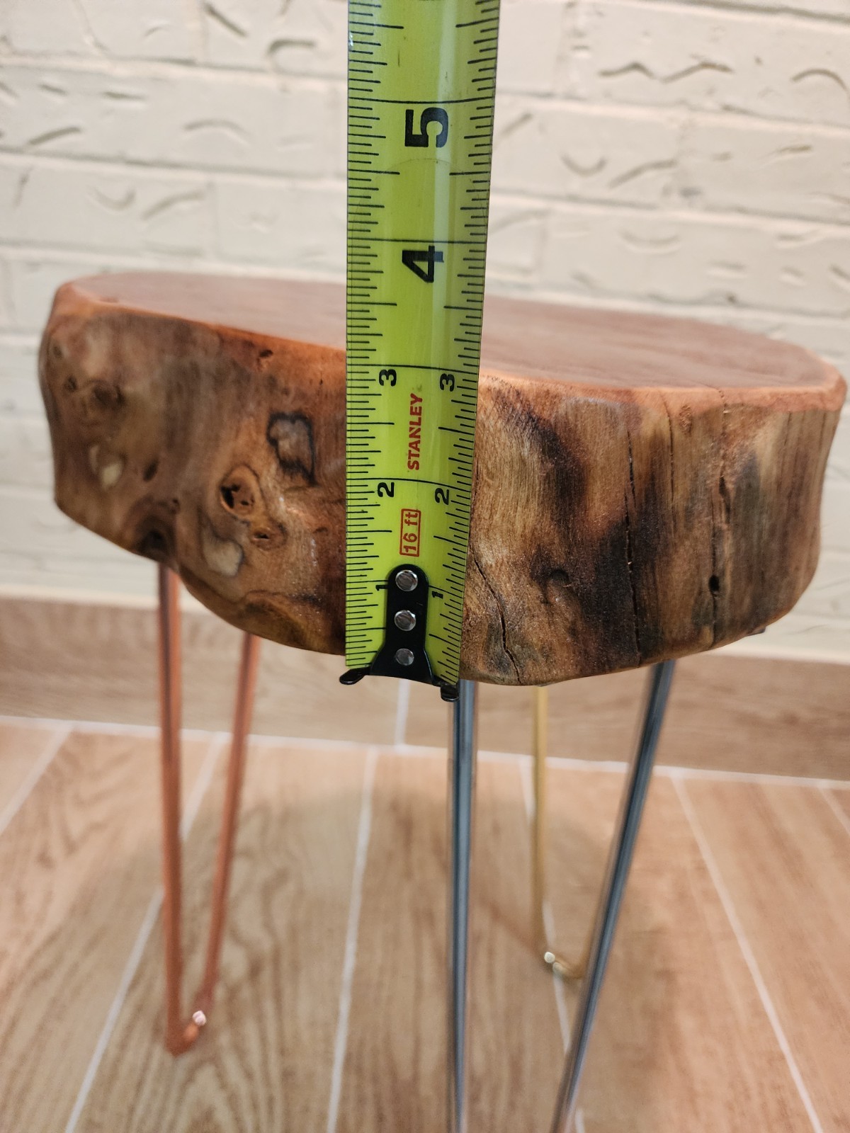 Live Edge Table Horse Shoe Wood Hand Made Metal Legs Laker Paint Natural Color