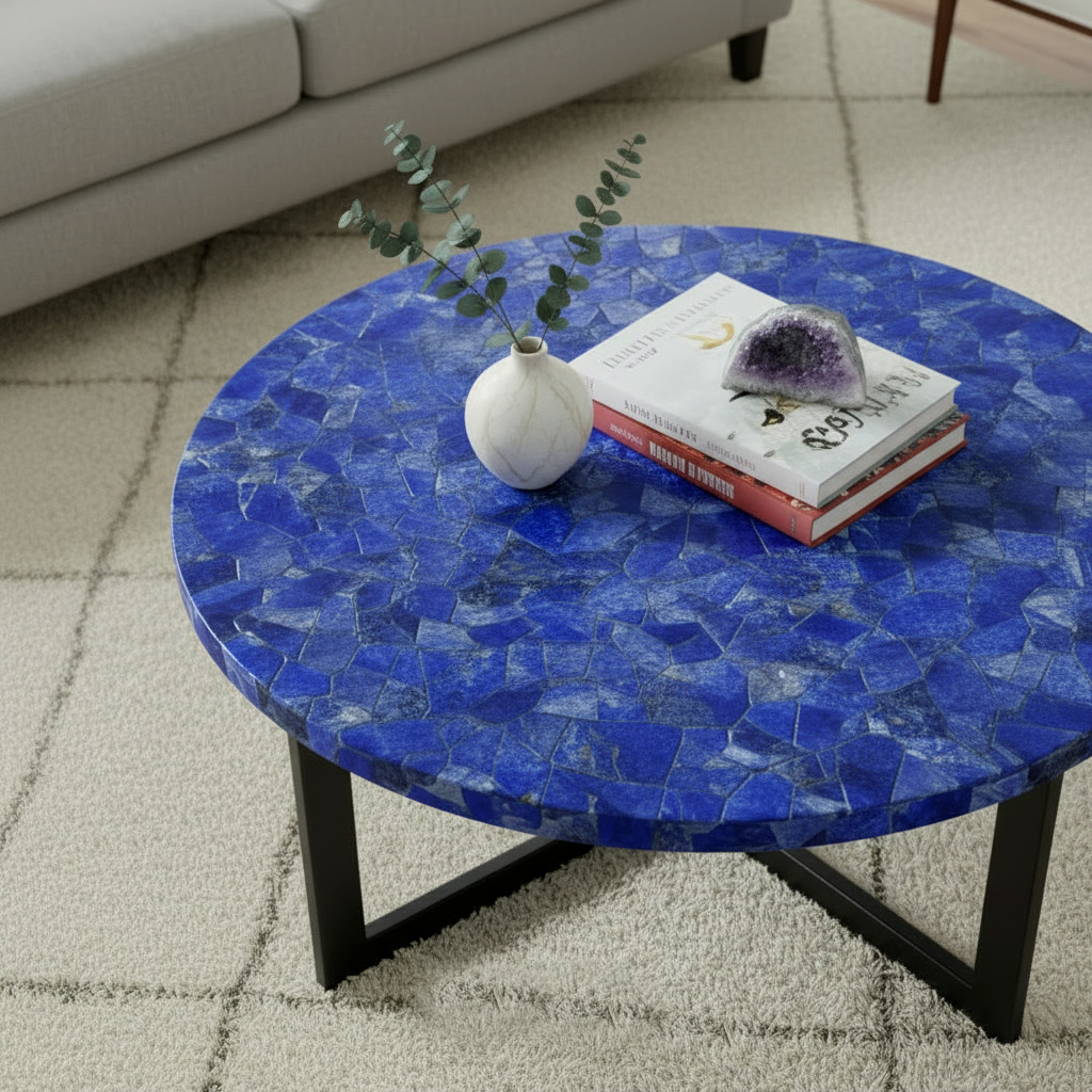 Lapis Lazuli Living Room Table Top – Natural Blue Gemstone Slab – Luxury Stone
