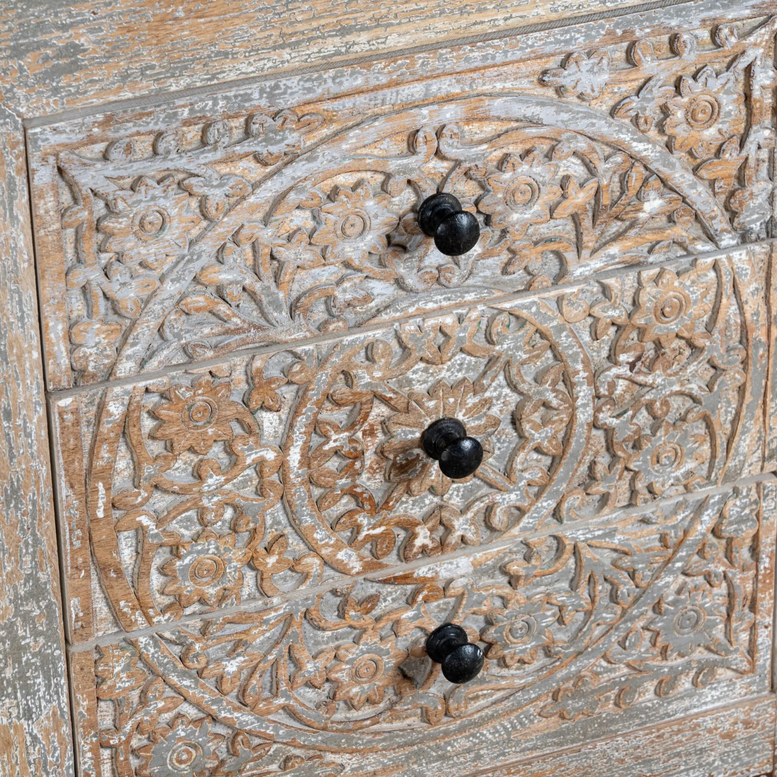 Artisan Handmade Bedside Table Solid Wood Hand Carved 20.1 × 15.7 × 25.2 inches