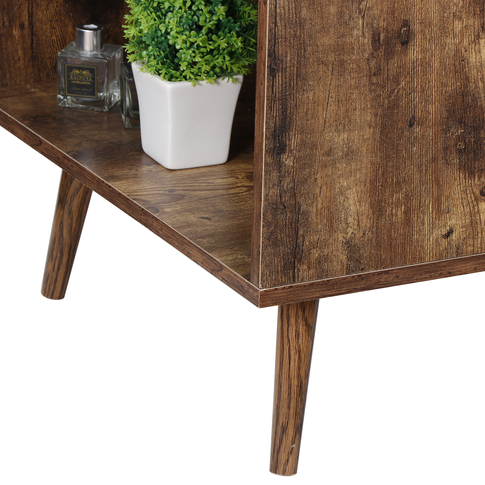 Retro Rectangular Coffee Tea Table Wooden Open Storage Shelf For Living Room