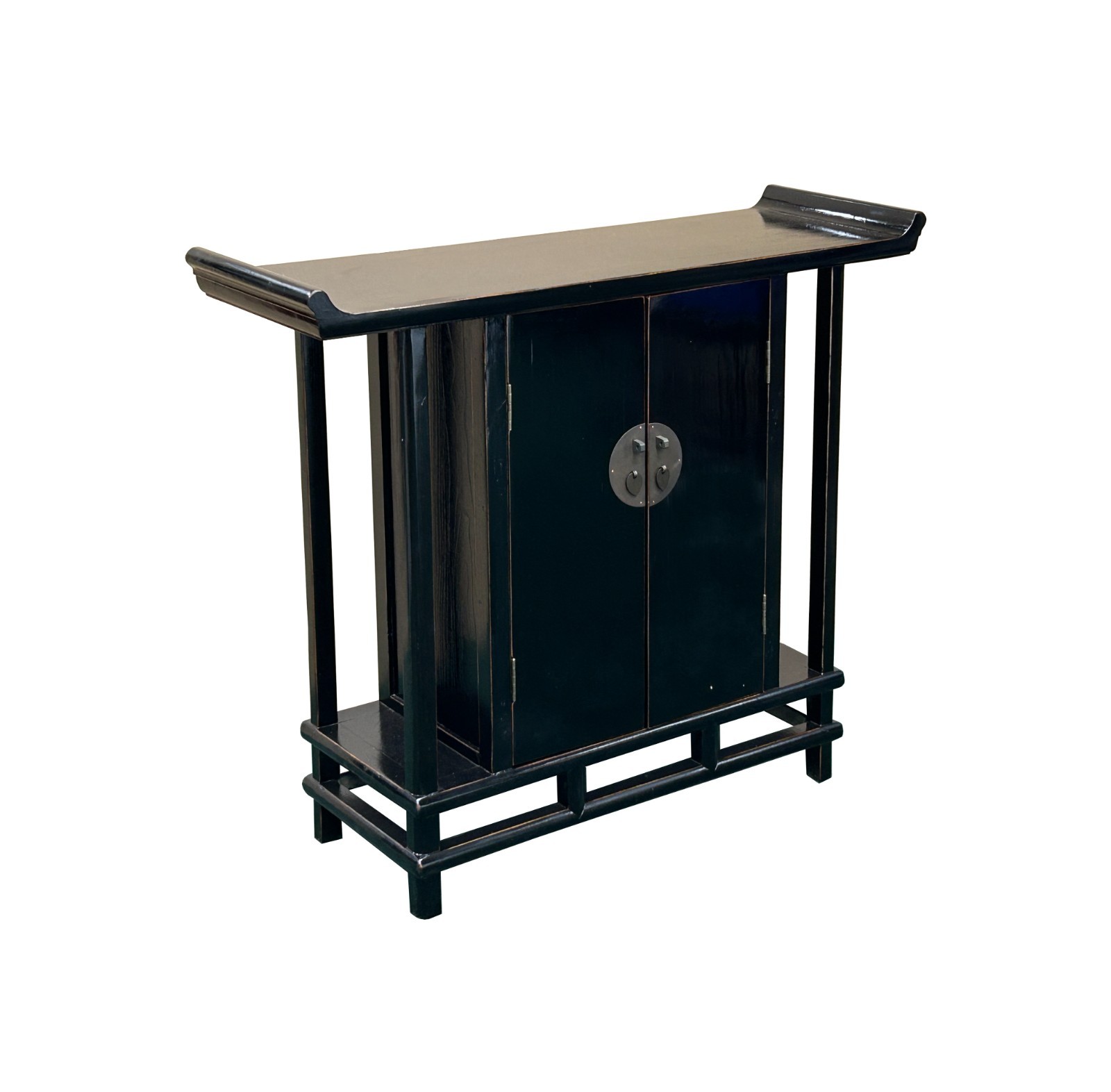 Chinese Black Lacquer Altar Point Edge Narrow Slim Side Table cs7790