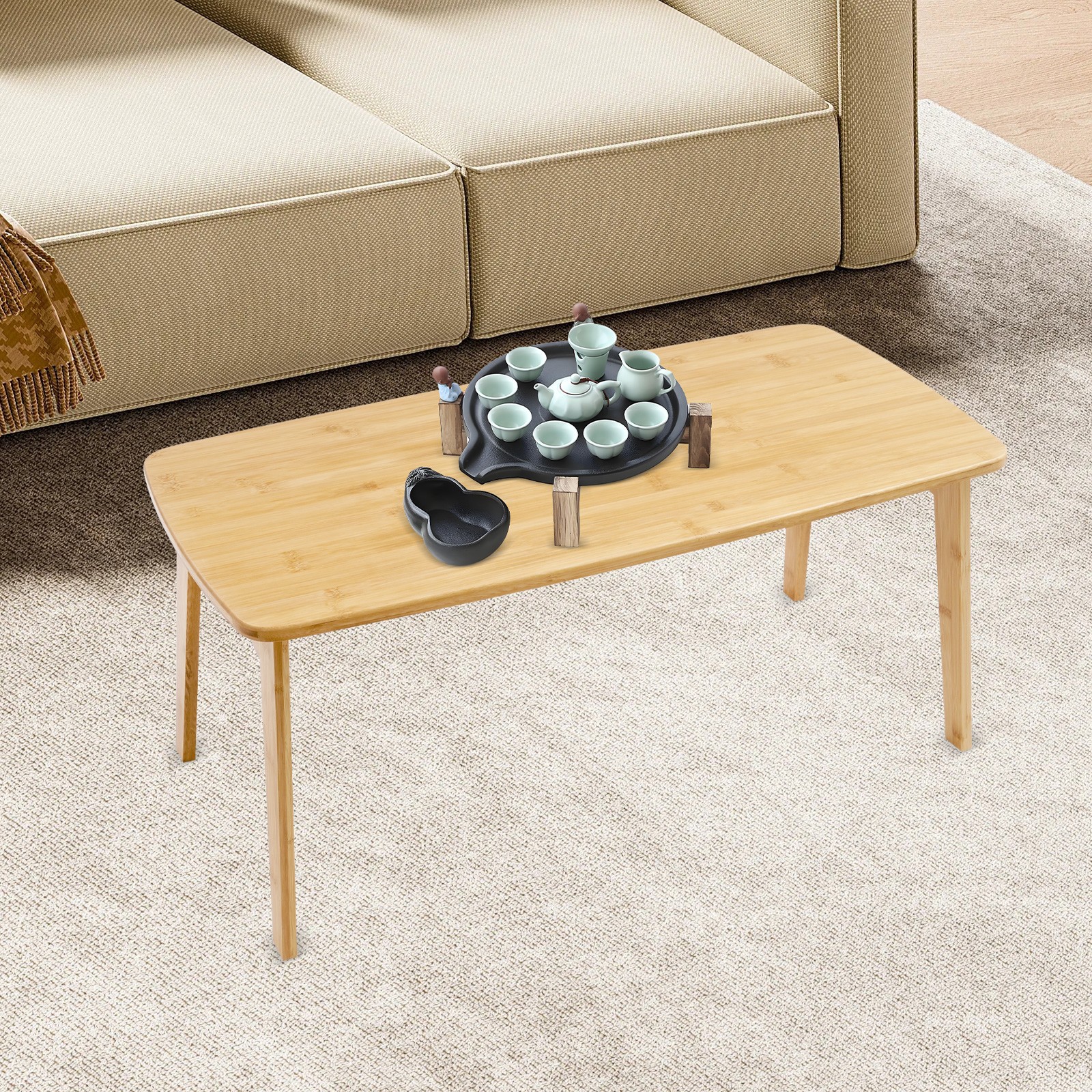 Folding Bamboo Table Foldable Floor Table Coffee Table for Sitting on The Floor