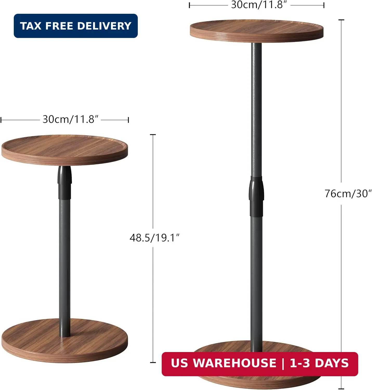Adjustable Round Side Table,Small End Table,Pedestal Drink Table for Small Space