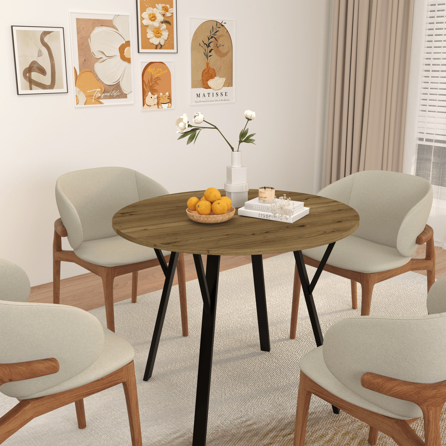35.4″ Round Dining Table, Circle Kitchen Table with Metal Legs for 2-4 Person