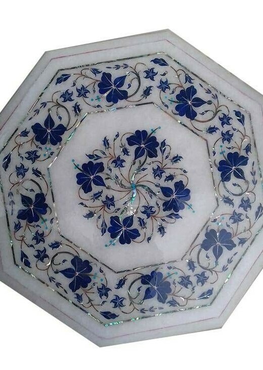 15″ Marble corner Table Top Inlay Pietra dura lapis stones Floral art Home Decor