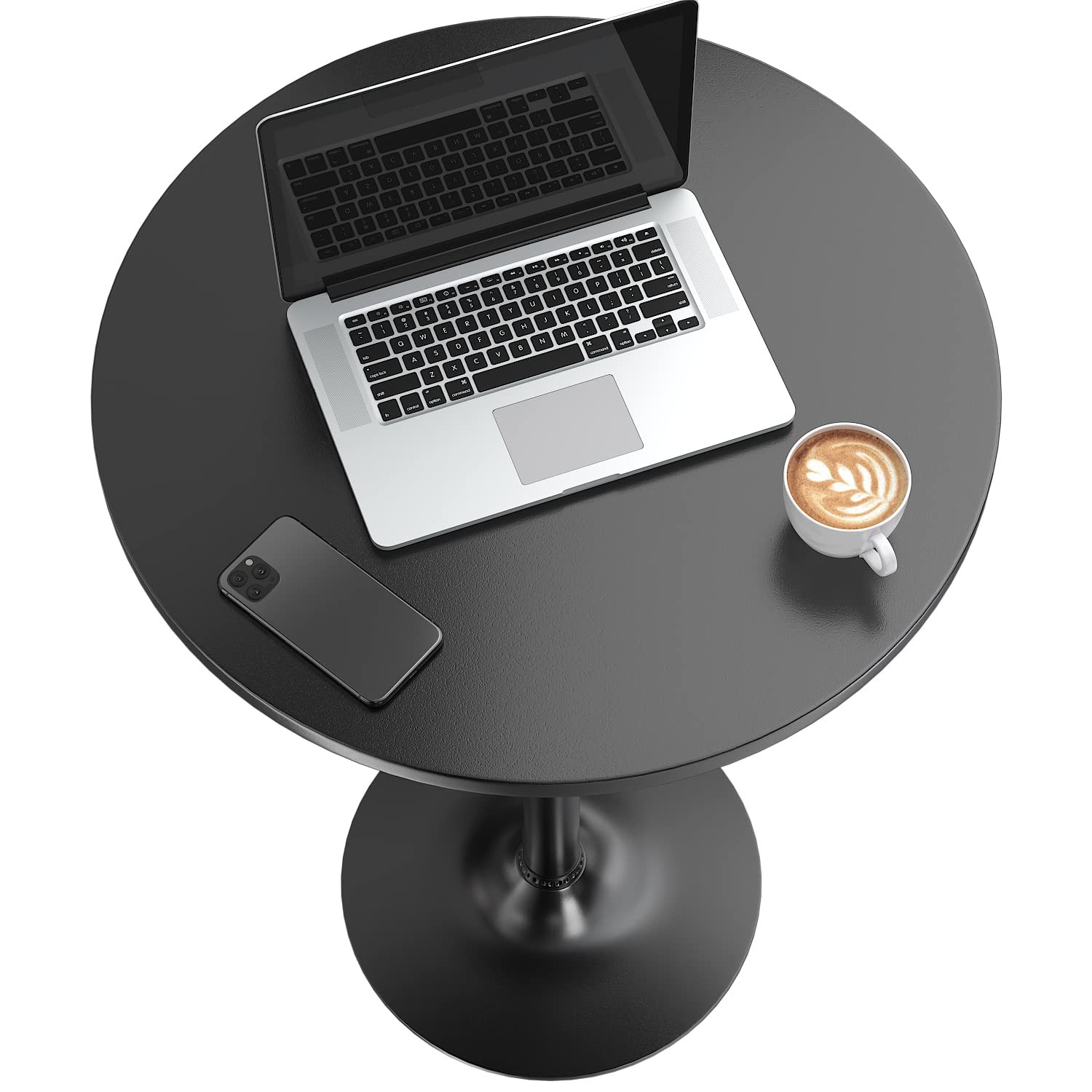 Bistro Pub Table Round Bar Height Cocktail Table Metal Base MDF Top Obsidian …