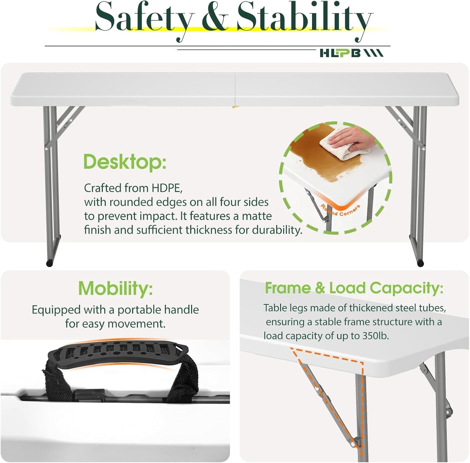 Elegant 6 FT Folding Table with Anti-Fold Safety Locks – Indoor/Outdoor Use