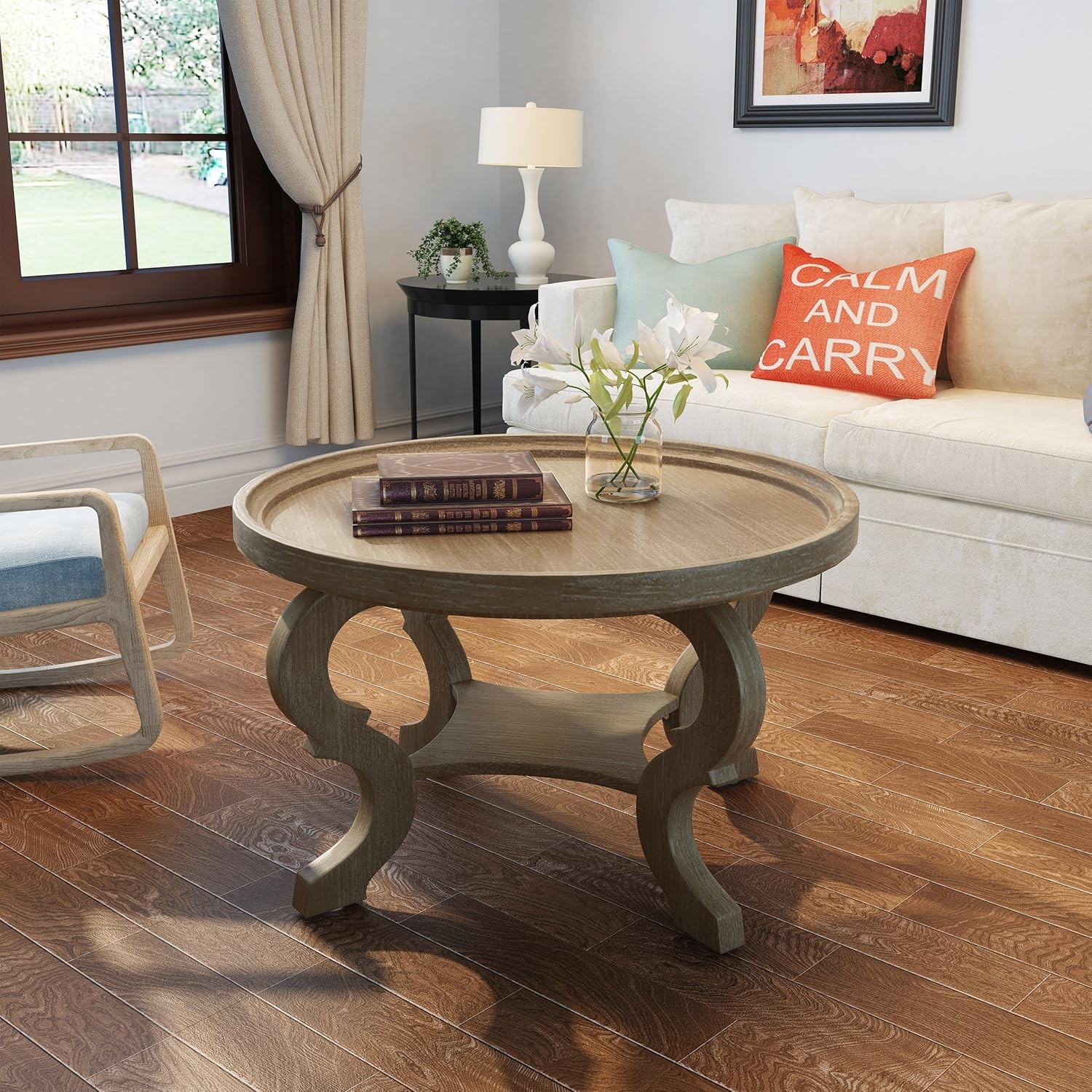 Althea Faux Wood Circular Coffee Table, Nature