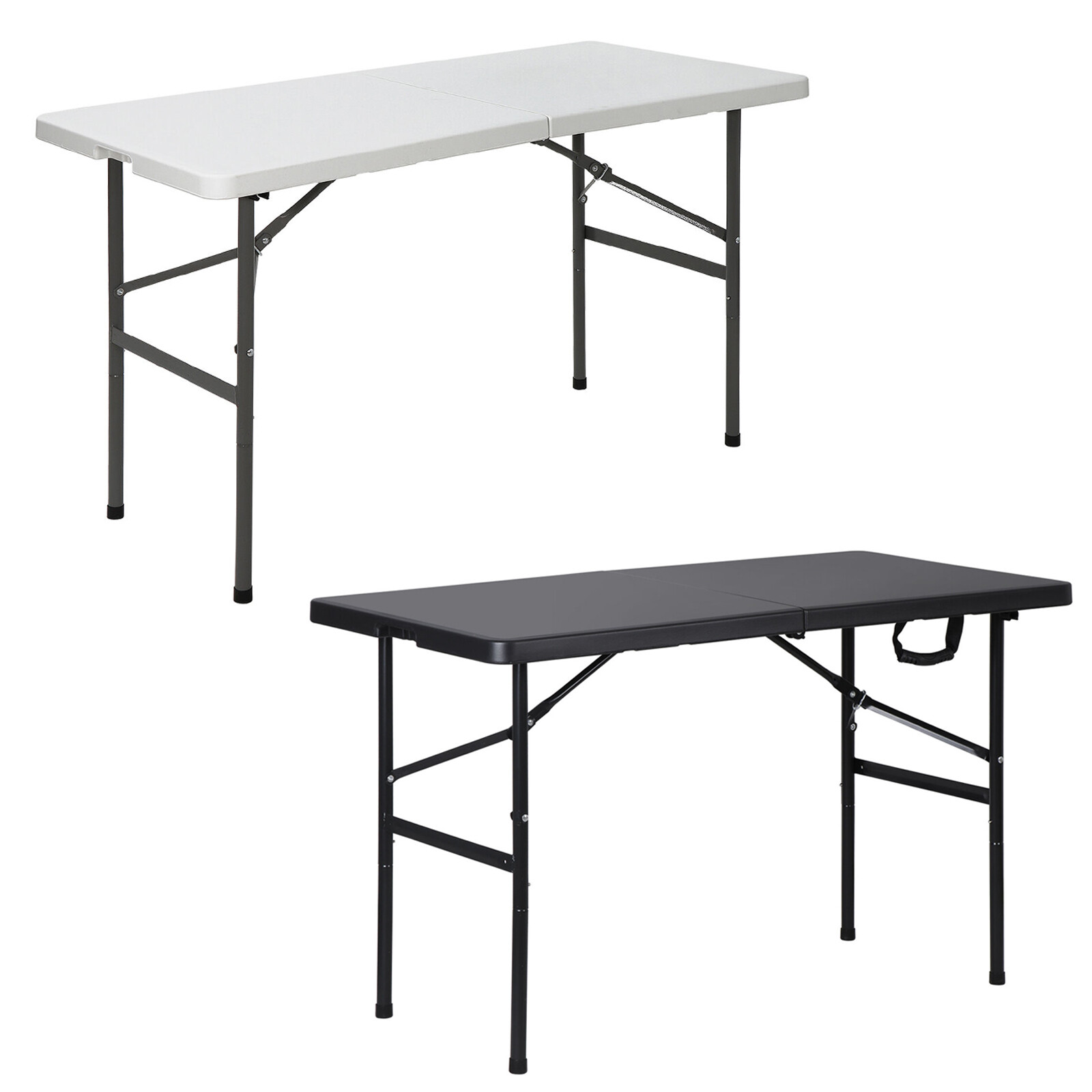 Folding Table 4FT Plastic Fold-in-Half Utility Dining Table Portable White/Black