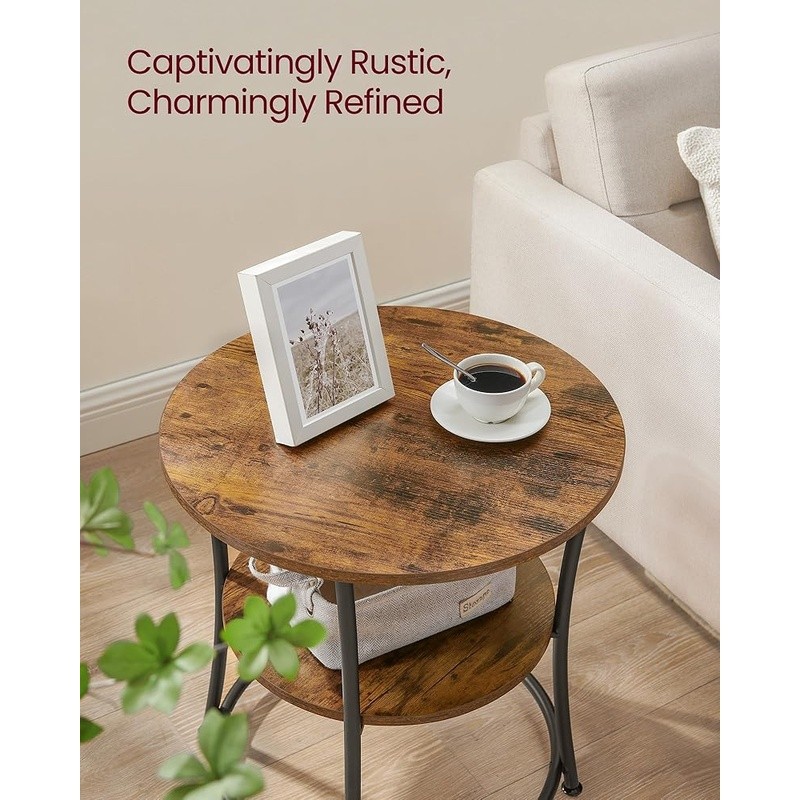 Stylish Round Side Table W/ Metal Frame Adjustable Feet Living Room/Bedroom New