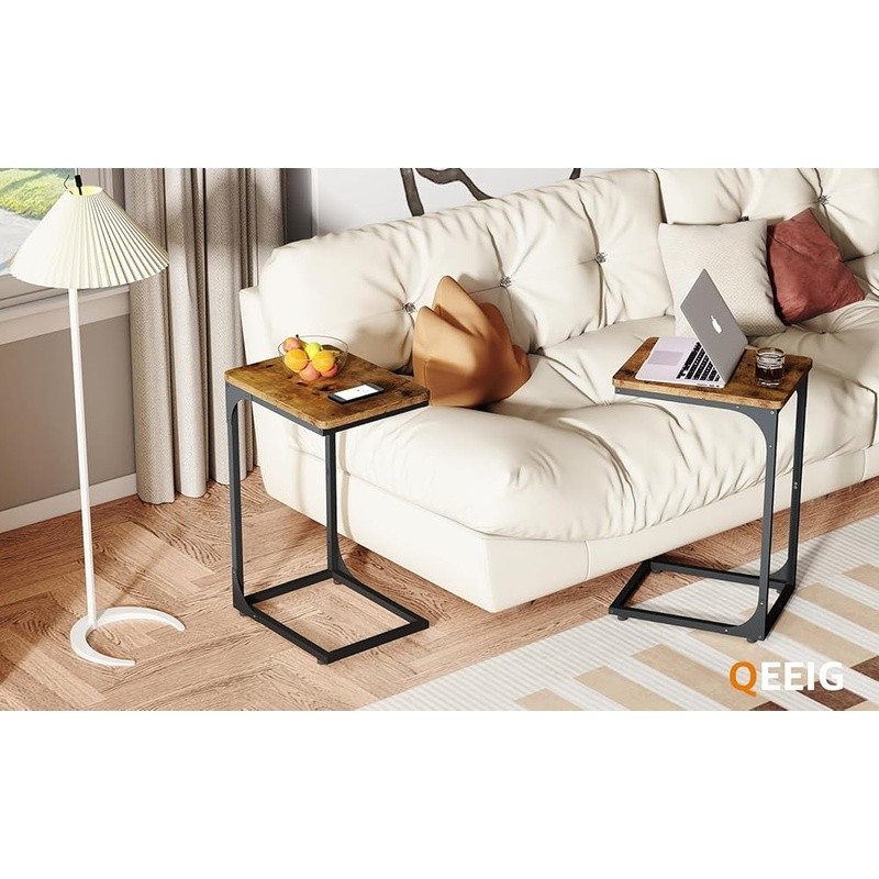 C Shaped Side Tables Set of 2 Living Room Bedroom Couch Tray End Tables New