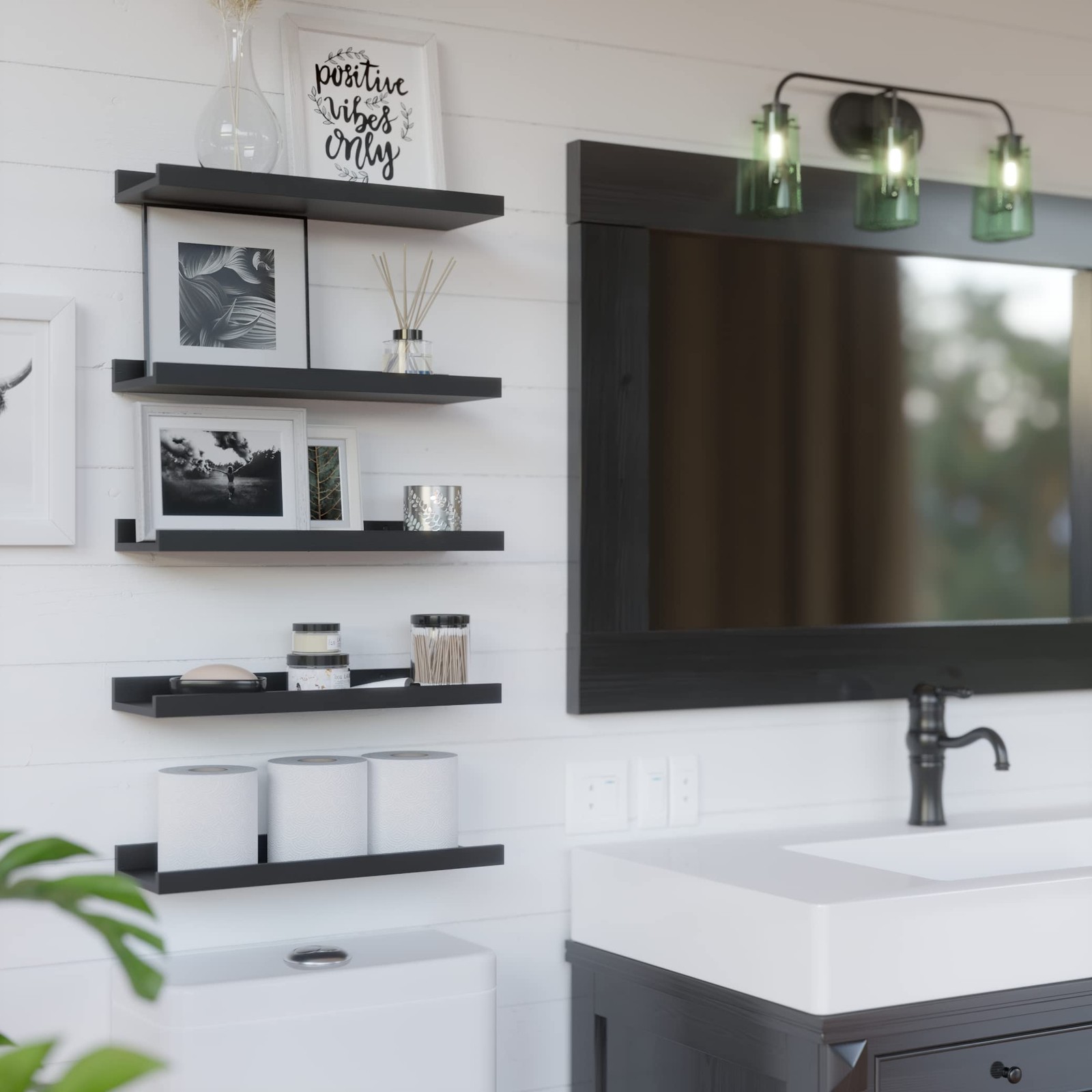 RICHER HOUSE 5 Set Floating Wall Mounted Shelves, Black 5pcs*15.75in,