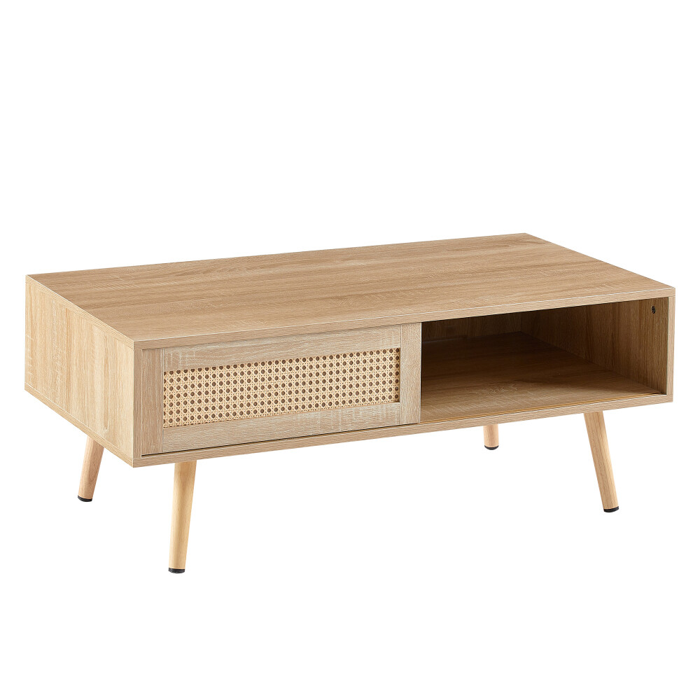 White Rattan Coffee Table with Sliding Doors – Perfect for Living Room
