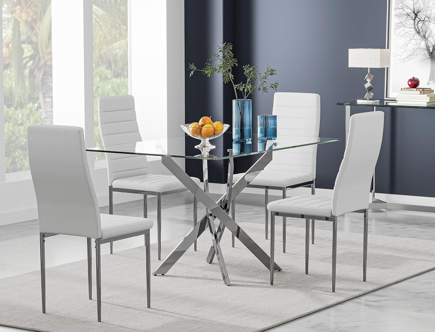 Elegant 47″ Tempered Glass Dining Table with Chrome Legs for Home & Office