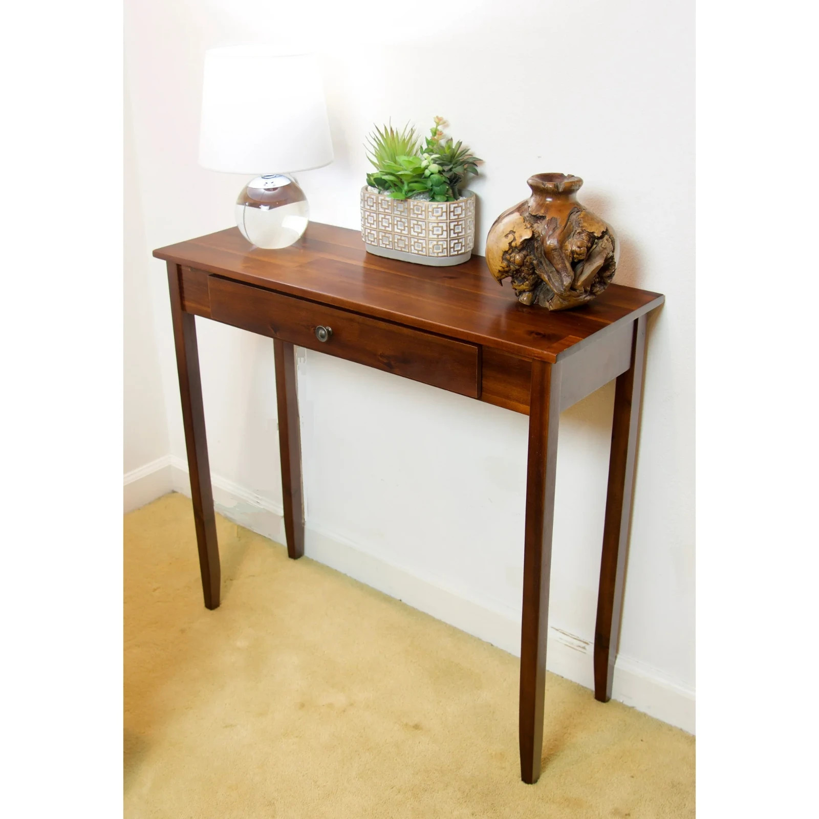 Mid Century Console Table Narrow Solid Wood W Storage Drawer Small Entryway Hall