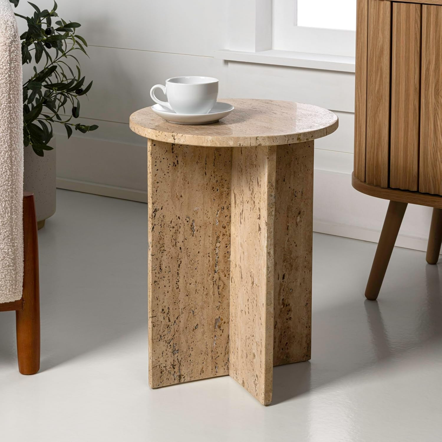 Contemporary Handmade X-Shaped Natural Marble End Table for Any Room