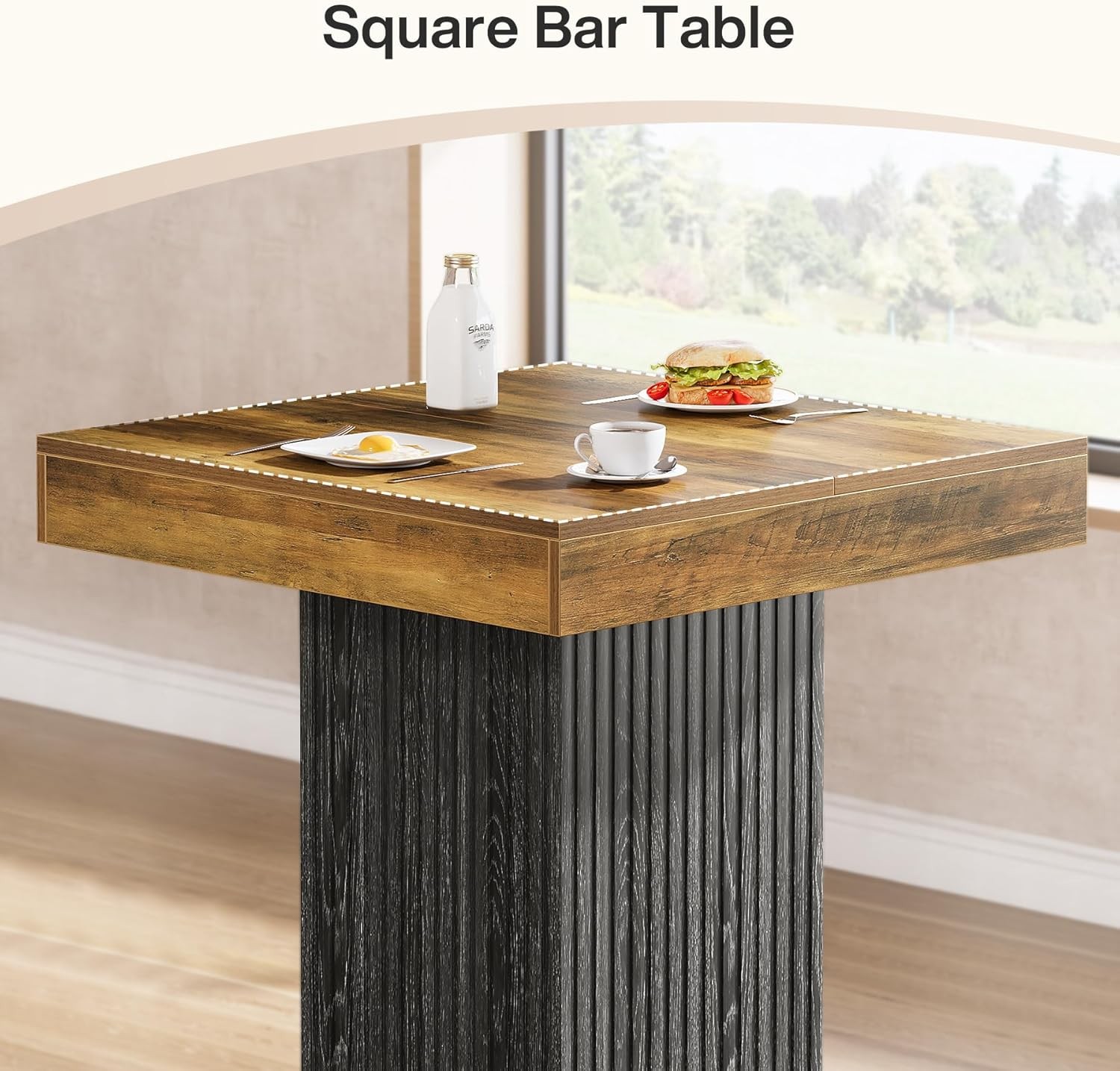 Wooden Square Bar Table 31.5” Industrial Counter Height Pub Table for Home Bar