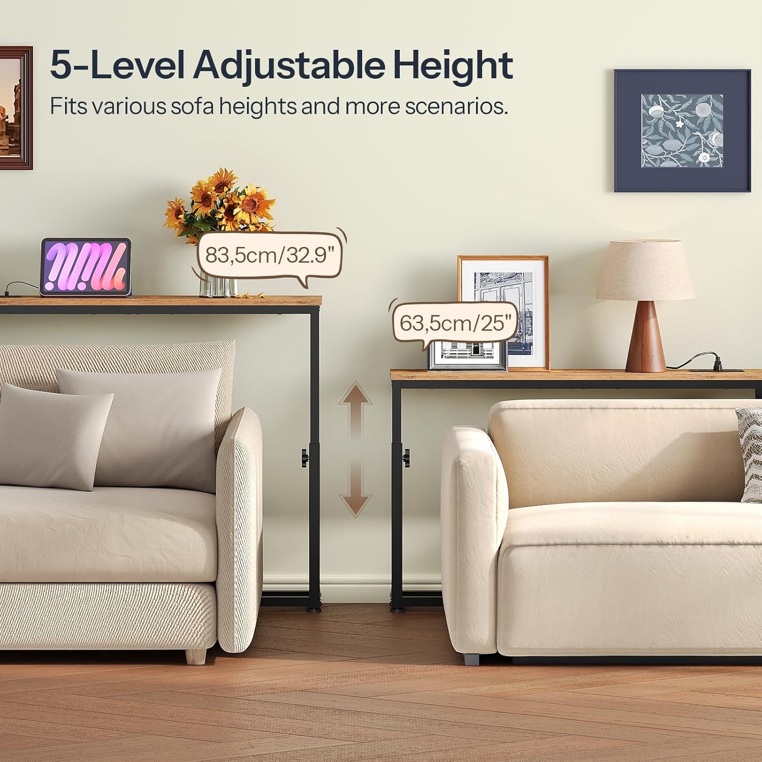 Console Table with Adjustable Height (25”-32.9”) Behind Couch Table Sofa Table