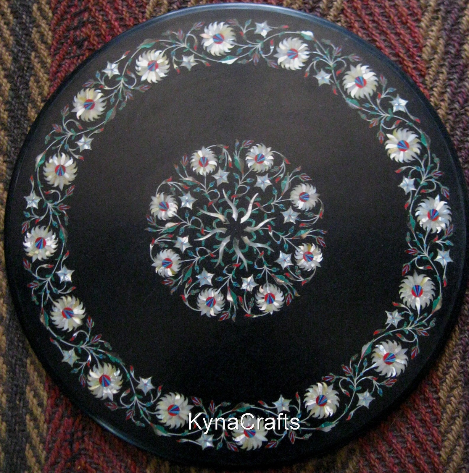 24 Inches Floral Art Breakfast Table for Home Decor Black Marble Coffe Table Top
