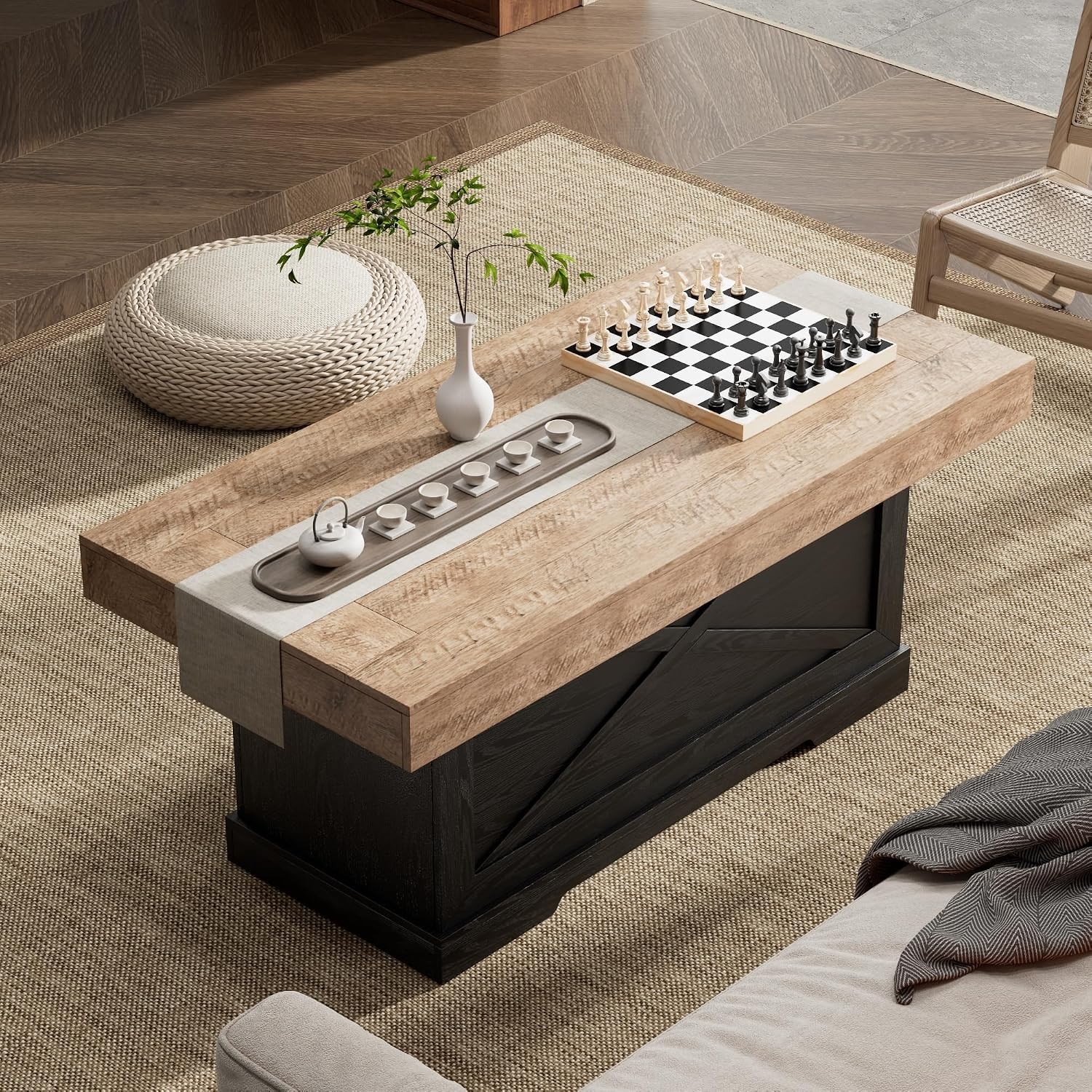Coffee Table 39 in Rustic Center Table W/ X-Design Wooden Pedestal Living Room