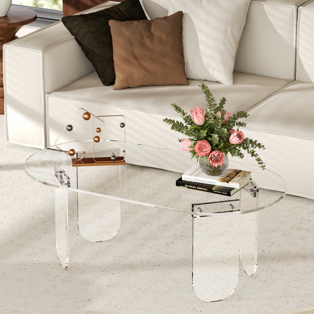 Acrylic Coffee Table Clear Coffee Table with Anti-scratch PVC Cover Sofa Table
