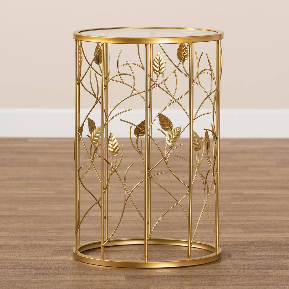 Anaya 15 In. Gold round Glass End Table
